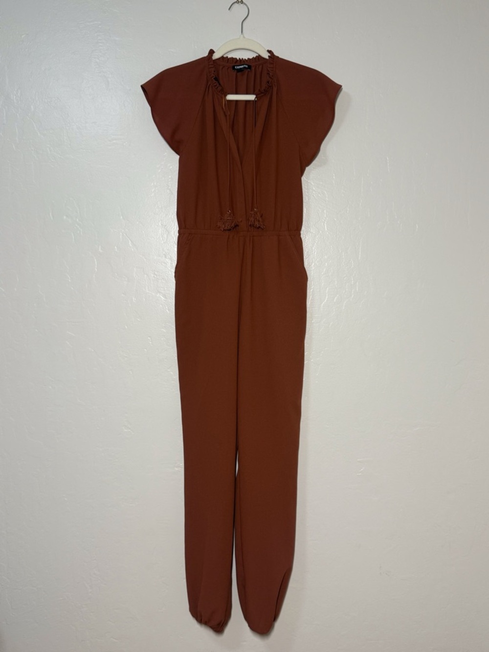 Express Rust Brown Tie-Neck Jumpsuit